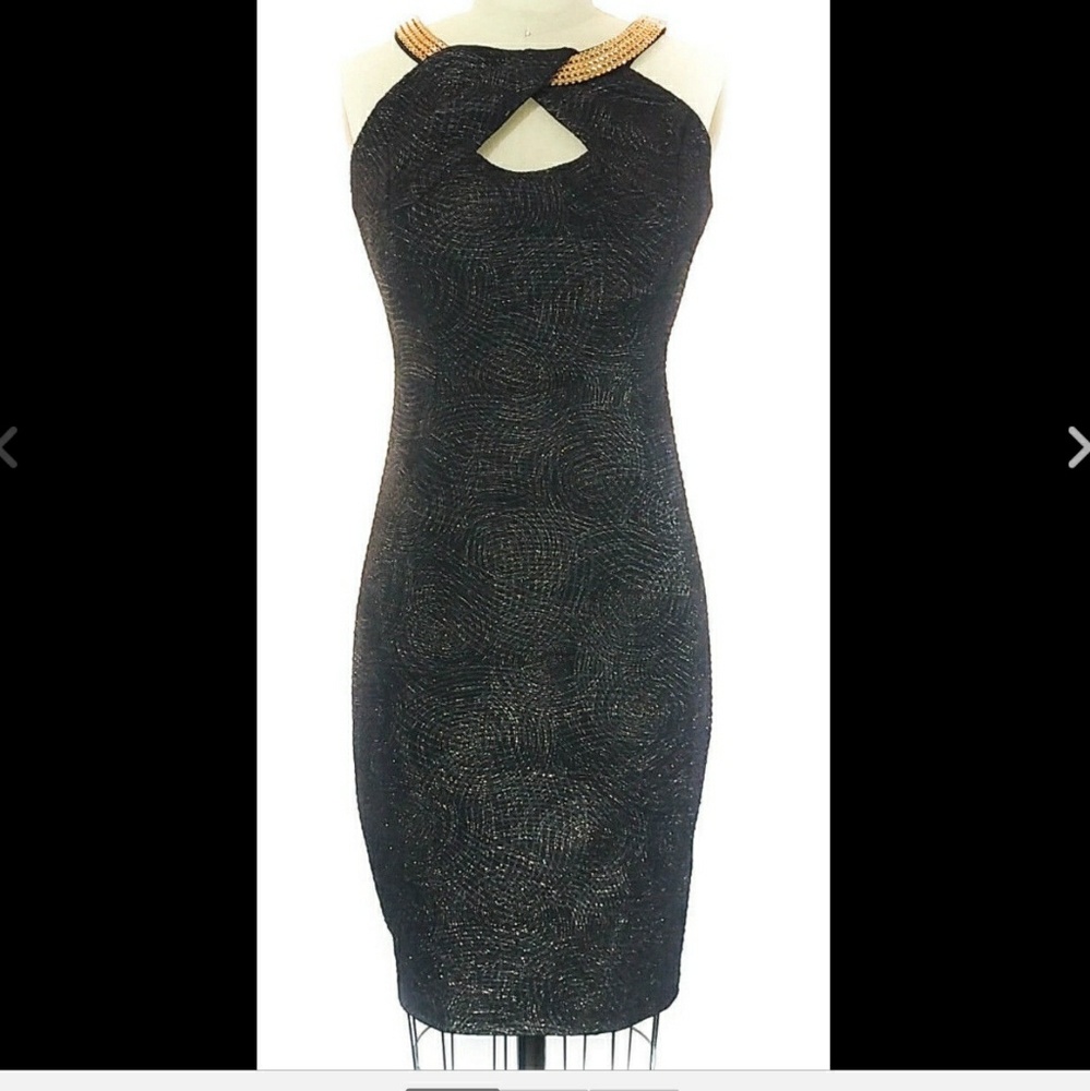 NWT Jax Black and Gold Embellished Neck Dress Sz 8